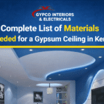 materials needed for a gypsum ceiling in Kenya including gypsum boards metal channels and installation tools